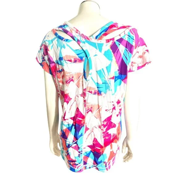 T By Talbots Size Small Multicolor Rayon Cotton Tee Floral Print City Casual Tee - Picture 3 of 12